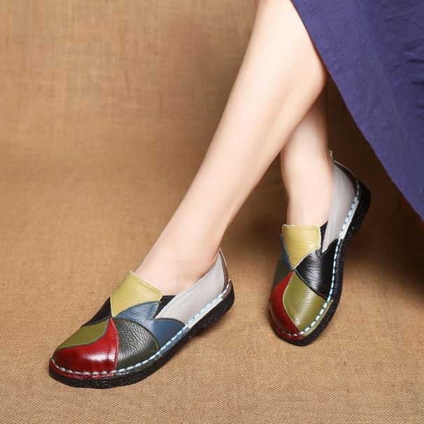 WOIZGIC Women's Ladies Female Woman Mother Shoes Flats Genuine Leather Loafers Moccasins Mixed Colorful Non Slip On Plus_vogvips.com