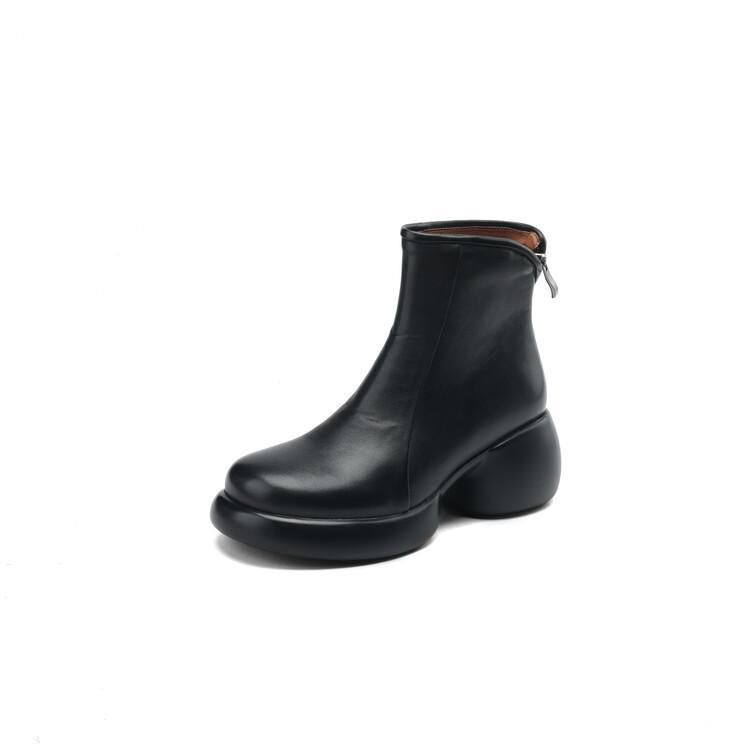 2024 Winter New Genuine Leather Thick-Soled Round-Toe British Style Martin Boots For Women With Chunky Heels And_vogvips.com