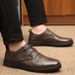 Men's Round Head Casual Shoes Single Shoes Men's Leather Shoes Splicing Lace-up Shallow Mouth Men's Shoes_vogvips.com