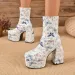 Designer Ankle For Brand Woman Platform Chunky Blue Cowboy Boots Solid PU Women Shoes New Sexy 10cm High Heels_vogvips.com