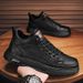 Spring New Breathable High Top Men's Fashion Versatile Black Leather Casual Anti Slip Chef Board Shoes_vogvips.com