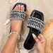 Women's Rhinestone Square Toe Slippers Summer Style Flat Sandals Casual_vogvips.com