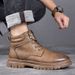 Winter High-Top Martin Genuine Leather, Thick-Soled, Casual, Fleece-Lined, Warm Wool Cotton Men's Short Boots, Trendy_vogvips.com
