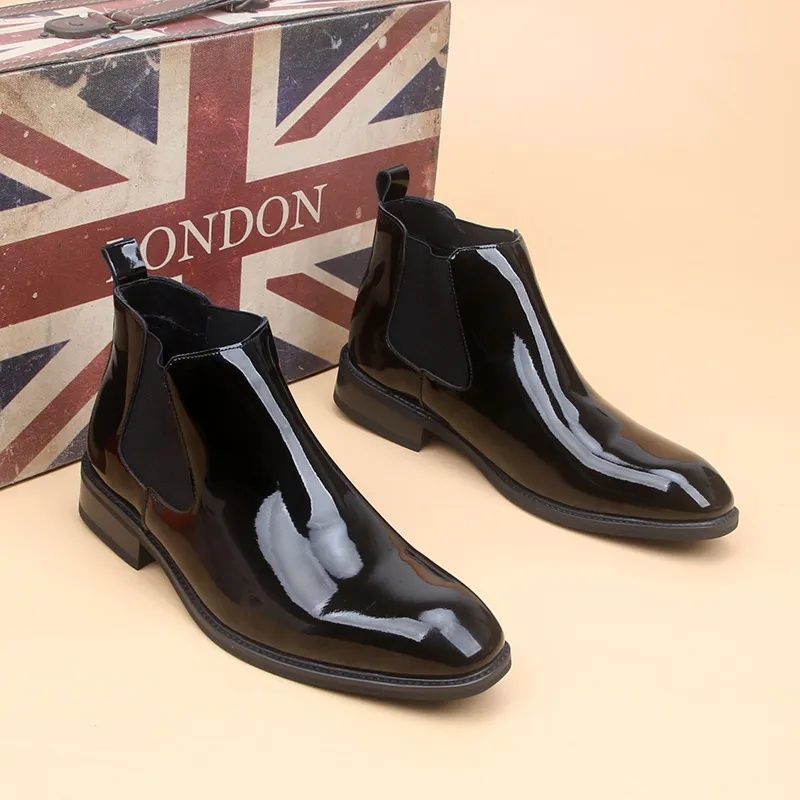 Fashion Men's High-top Leather Shoes Pointed Toe Slippers Chelsea Booties_vogvips.com