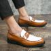 Summer Men's Low-Cut Office Formal Leather Shoes Size 46 Black And White Color Block Slip-On Loafers_vogvips.com
