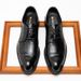 Plus Size Spring Autumn New Genuine Leather Business Casual Men's British Style Pointed Toe Lace-up Plaid Formal Wedding_vogvips.com