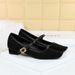 8292-1 Korean Style Simple Suede Women's Square Toe Shallow Mouth Chunky Low Heel One-Strap Metal Versatile Single Shoes_vogvips.com