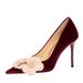 3739-H57 Style Banquet High-heeled With Thin Heels, West Suede, Light Mouthed Pointed, Color Blocked Flower Single Shoes_vogvips.com