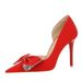 1298-H31 Korean Fashion Slim Super High Heels Shallow Mouth Pointed Side Hollow Diamond Bow Single Shoes_vogvips.com
