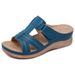 Women's plus Size Wedge Sandals Open Toe Velcro Crisscross Strap Hollowed out Beach Summer Style Shoes_vogvips.com
