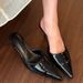 Splicing Pointed Heel Mueller Sandals Spring And Summer New Patent Leather Light Mouth High Heel Celebrity Bag Head Half Slippers_vogvips.com
