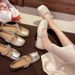 French Square Head Single Shoes Women's Spring Bow Rhinestone Word With Flat Soft Sole Evening Breeze Mary Jane Shoes_vogvips.com