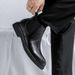 Martin Boots Men's Style Leather Side Zipper Medium Boots Black Pointed Chelsea Boots_vogvips.com