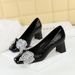 5299-H65 Wind Mary Jane Women's Shoes Water Diamond Shining Bow Thick Middle Heel Square Head Color Blocked High Heels_vogvips.com