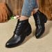 New Plus Size Black Martin Thick Heel, Lace Up Small Leather Shoes, High Heels, Trendy Short Boots, Women's Autumn_vogvips.com