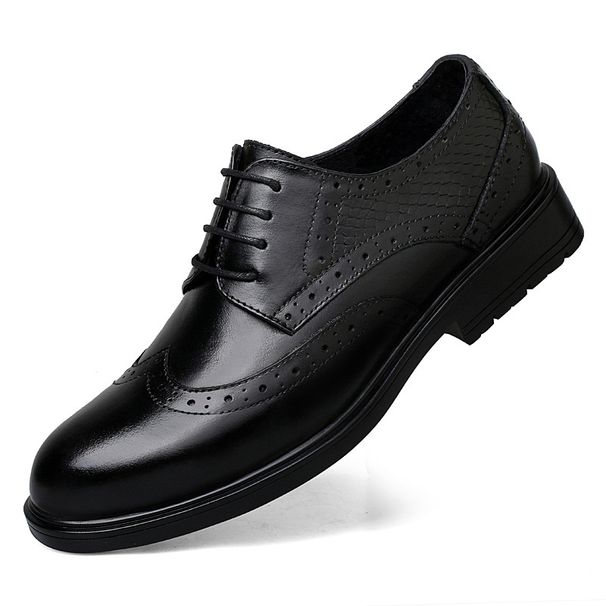 Men's Leather Shoes Carved Leather Casual Men's Soft Bottom Pointed Men's Shoes_vogvips.com