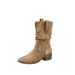 Western Cowboy Wrinkled Chunky Heel Short Women Pile British Style Small Height Increase Mid-Calf Martin Boots_vogvips.com
