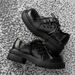 ShoeVault Inner Height Increase Wrinkled Trendy Thick Sole Raised Leather Men And Women Casual British Style Derby Black Commuting_vogvips.com