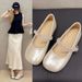French Rhinestone Silver Mary Jane Single Shoes Women's Autumn Small Leather Shoes With Skirt Thick Heel Evening Shoes_vogvips.com