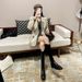 333 Internal Growth Tube For Women Winter Fleece-Lined Black Petite Over-the-Knee Chunky Heel Wetern Cowboy Riding_vogvips.com