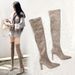 Stretchy Over The Knee Boots Suede High Heel Pointed Toe Slouchy Thigh High Boots With Buckle Detail High Heeled Nude Boots Stretch Knee High Boots_vogvips.com