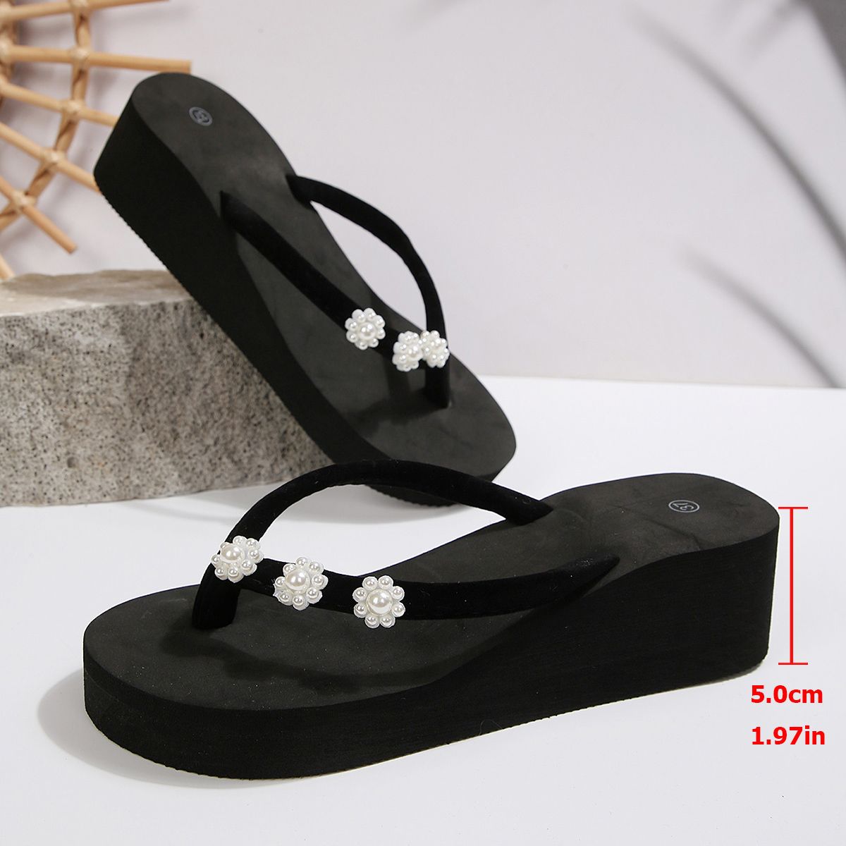Elegant Pearl Butterfly Thick Bottom Flip Flops Women Summer 2026 Soft EVA Wedge Heel Beach Slippers Woman's Clip Toe Sandals_vogvips.com