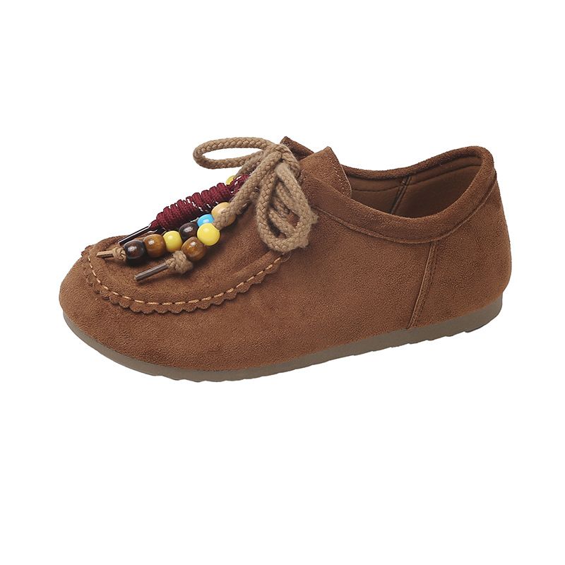 2025 Vintage Flat Beaded For Women Autumn New Fashion Versatile Casual Slip-On Round Toe Small Single Shoes_vogvips.com