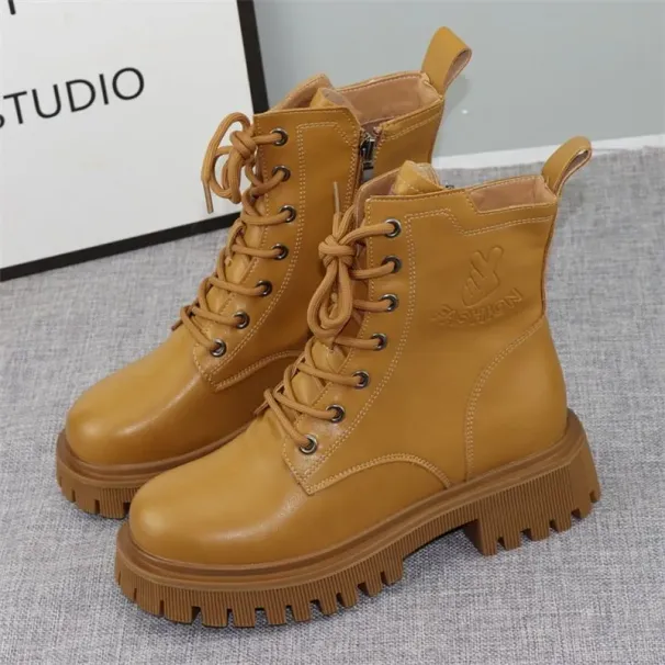 Soft Leather Thick Soled Martin For Women Spring, Summer Autumn Single Boots Winter Plush 2023 New British Style Popular_vogvips.com