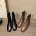 Autumn Winter Genuine Leather Knitted Sock Wool Thin Short Women Square Toe Chunky Heel Martin Boots_vogvips.com