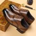 HPIOPL Men's Brogue Derby Shoes - Japanese-Inspired Square Toe Design With Wood Grain PU Leather & Rubber Sole_vogvips.com