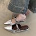 Parisian Summer~Women's French-style Pointed-toe Mules With Internal Height Increase And Metal Buckle For Outdoor Wear_vogvips.com