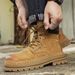 Men's Rugged Work Boots With Thick Sole & Fleece Lining - Genuine Leather Mid-Calf Martin Boots For Winter Comfort_vogvips.com
