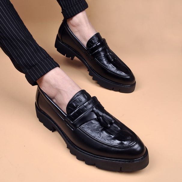 Buine Caual For Men Thick Sole Trendy Korean Style High Heel European And American Retro Brogue Tael Leather_vogvips.com