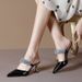 Chunky heel sandals new temperament rhinester mid-heel pointed single shoes_vogvips.com