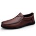 Euro Step 2025 Top Layer Cowhide Men's Loafers Soft Leather Breathable Middle-aged Casual Slip-on Work Shoes_vogvips.com