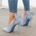 New Sweet Bow Pointed Toe Shallow Mouth Single Stiletto High Heels Wish Export 40-43 Large Size Shoes_vogvips.com