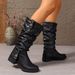 Women's High-Cowboy Boots Slip-On Wrinkle Stacked Western Riding Boots With Chunky Heel And Studded Details Cowboy Riding Boots_vogvips.com