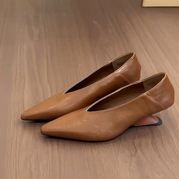 French-style Wedge Heel Pointed-toe Shallow Single Women, Elegant And Simple, Suitable For Commuting, Small Leather_vogvips.com