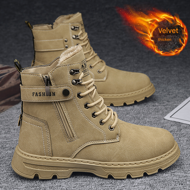 European Warm Series Martin Men's Boots 2025 New Winter Outdoor Workwear Side Zipper High Top Fleece Lined Warm Northeast Snow Cotton Shoes_vogvips.com