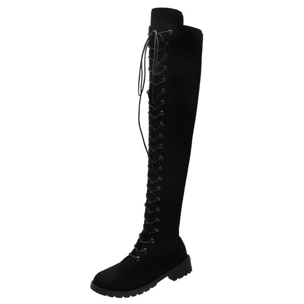 Spring And Autumn New Martin Women, British Style Over-the-Knee Boots, Long With Front Lace-up, Knight Motorcycle Boots_vogvips.com