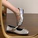Silver Light Mouth Ballet Flat Shoes Women's Skirt French Round Head Mary Jane Shoes_vogvips.com