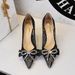 1963-H133 European And American Sexy Stiletto High-heeled For Women, Lace Mesh With Rhinestone Bow, Pointed Toe, Elegant_vogvips.com