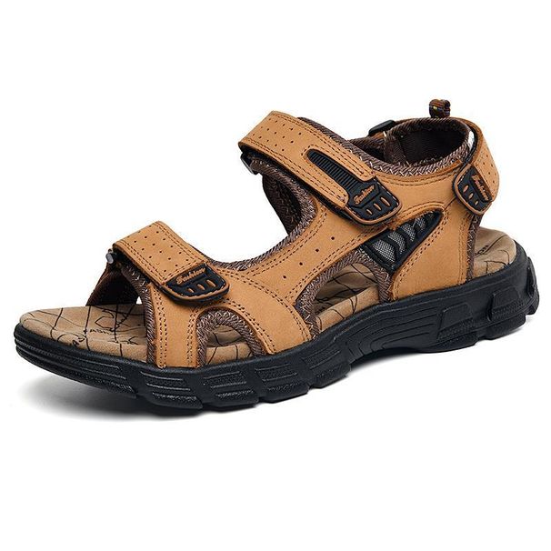 Men's Outdoor Leisure Beach Open Toed Leather Sandals In Large Size For Water Wading And River Tracing Shoes_vogvips.com