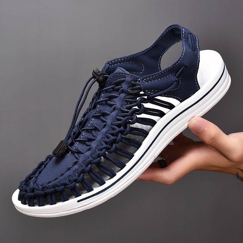 Men’s Shoes Summer New Men's Woven Casual Couple Sandals Men's Trendy Seaside Beach Shoes Roman Large Size Slippers_vogvips.com
