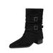 578-21 European And American Style Fashion Short Retro Pointed Toe Chunky Heel Suede Martin Belt Buckle Comfortable_vogvips.com