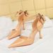 8323-H35M Summer Hollow Shallow Mouth Pointed Patent Leather Strap Back Bow Sandals Women's High Heels_vogvips.com