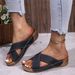 Slope Thick Soled For Women, Plus Size Round Toe Casual One Foot Kick, Solid Color Cross With Slope Heel Cool Slippers_vogvips.com