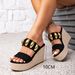 Women's Thick Soled Heel Sandals Black Metal Decoration Sandals Elegant And Simple Slip On Sandals Casual Sandals For Women_vogvips.com