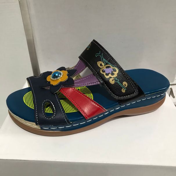 Women's Shoes Summer New Ethnic Style Rhinestone Wedge Sandals For Women Large Size Flower Flat Sandals_vogvips.com