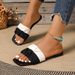 plus Size Trendy Beach Sandals For Women Summer Square Toe Flat One Strap Color Block Suede PU Footwear Brown Rubber Sole_vogvips.com